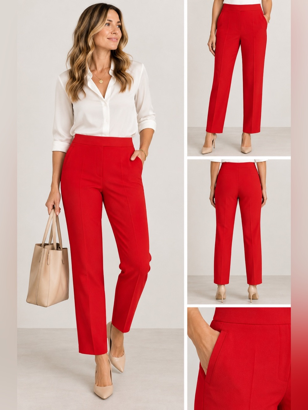 Bright Red Straight-Leg Trousers